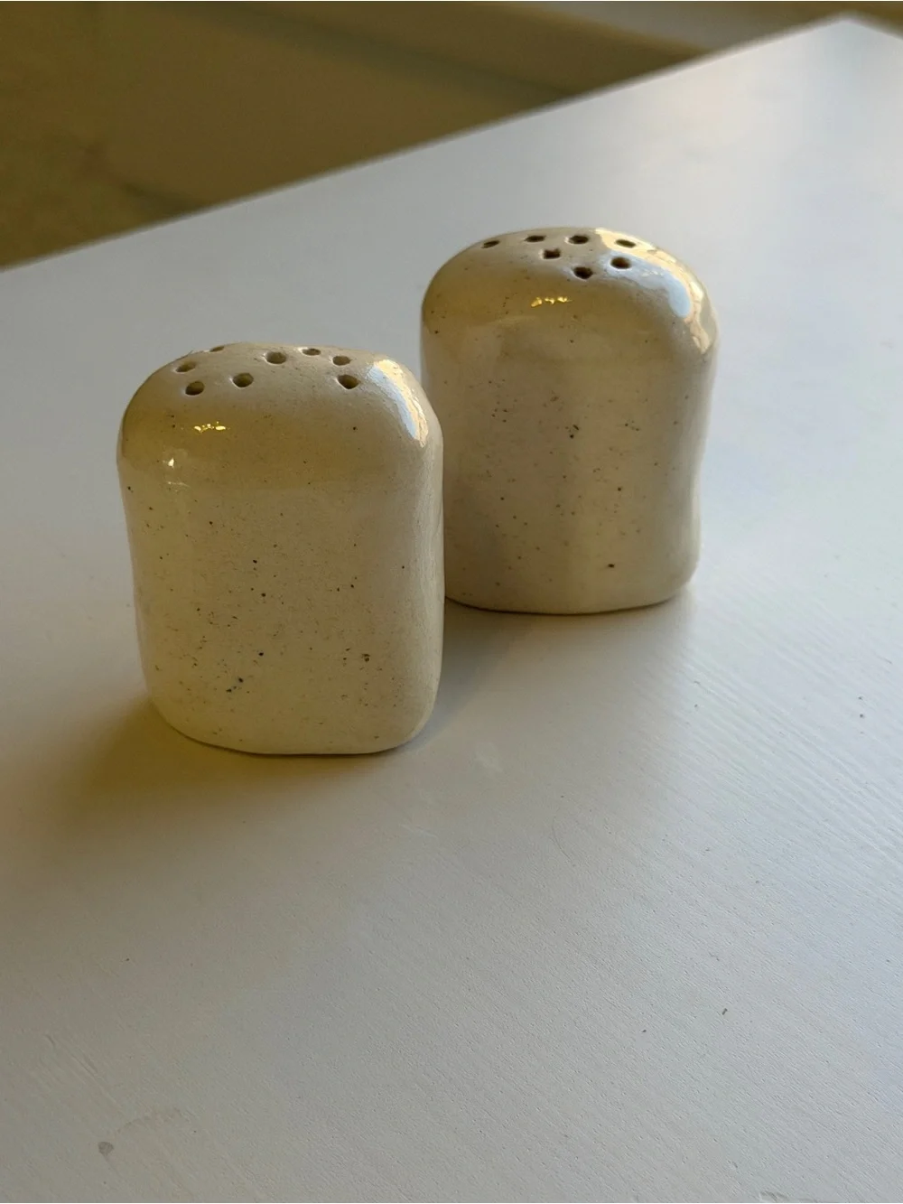 Vintage Ceramic Tombstone Salt & Pepper Shakers - Floral Gravestone Man & Woman